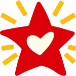 red star with a heart in the center and lines representing radiant action