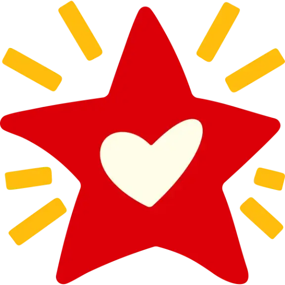 red star with a heart in the center and lines representing radiant action